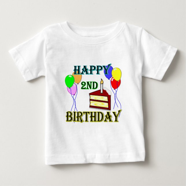 De Bebé 2da camiseta feliz del cumpleaños con la torta y (Anverso)