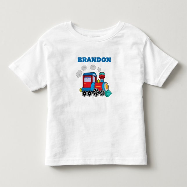 De Bebé Camiseta Azul Niños Tren Personalizada (Anverso)