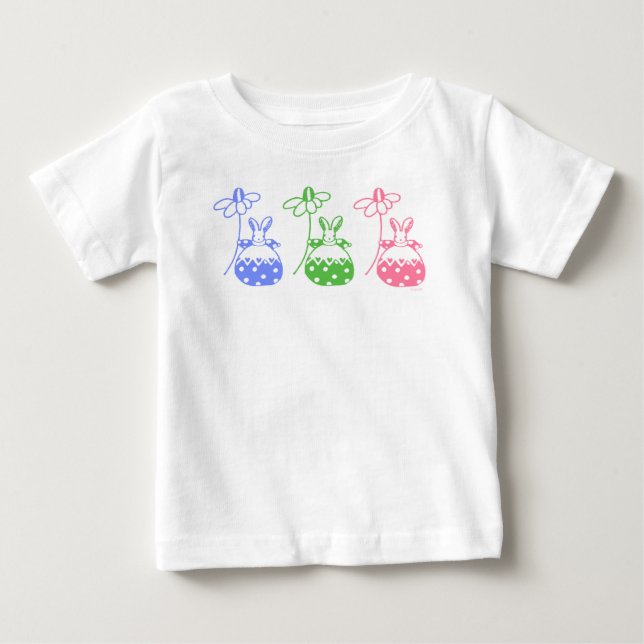 De Bebé Camiseta Blue,Pink and Green Daisy Bunny (Anverso)