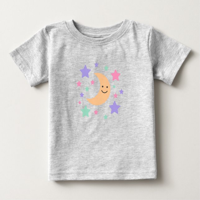 De Bebé Camiseta Celestial Luna y Estrellas Pastel Adorabl (Anverso)