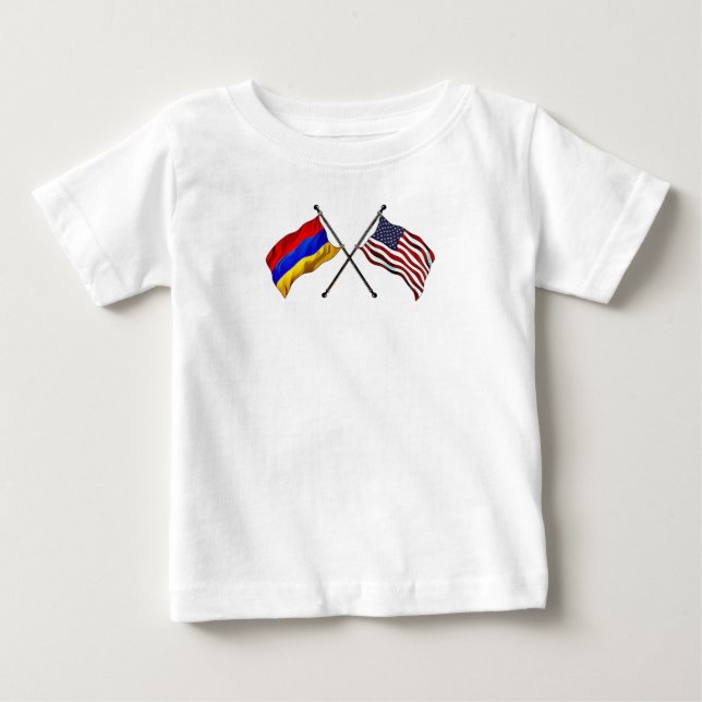 De Bebé Camiseta con banderas americanas armenias (Anverso)