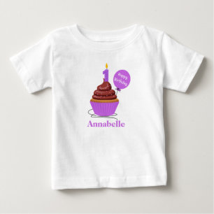 De Bebé Camiseta Cumpleaños Uno Cupcake personalizada mora