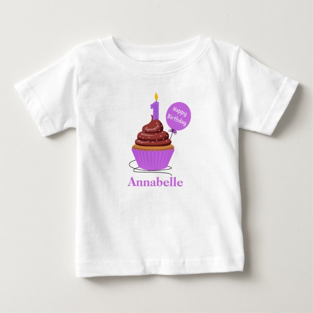 De Bebé Camiseta Cumpleaños Uno Cupcake personalizada mora (Anverso)