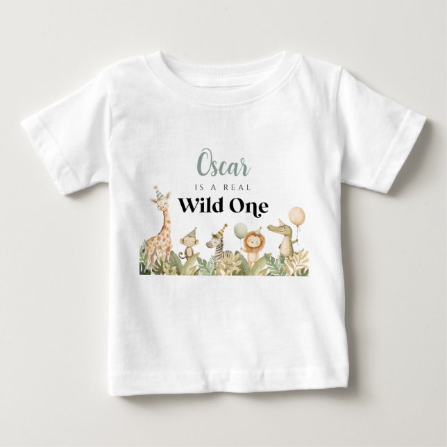 De Bebé Camiseta cumpleaños Wild One 1 Safari Animales Niñ (Anverso)