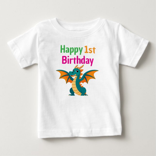 De Bebé Camiseta del Dragón Verde Lindo Cumpleaños 1 (Anverso)