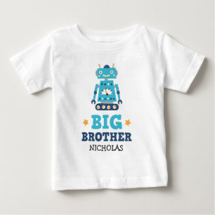 De Bebé Camiseta del hermano mayor con robot retro y nombr