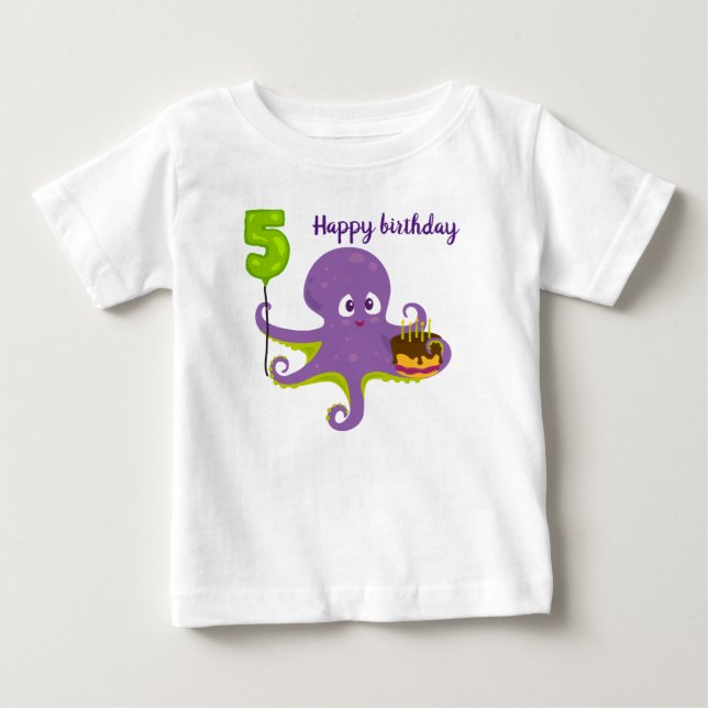 De Bebé Camiseta feliz cumpleaños pulpo 5º cumpleaños  (Anverso)