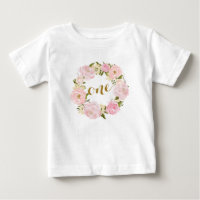 Camiseta floral rosada del primer cumpleaños