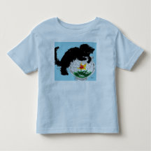 CAMISETA GATO INTENTANDO LLEGAR AL PECERA