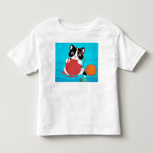 De Bebé camiseta infantil con gatito jugando con hilo (Anverso)