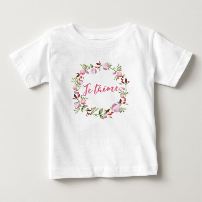 De Bebé Camiseta Je taime con acuarela floral para niños (Anverso)