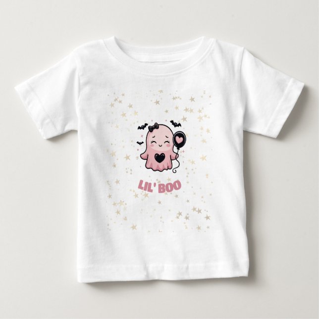 De Bebé Camiseta LIL' BOO Fantasmita Rosa Con Globo (Anverso)