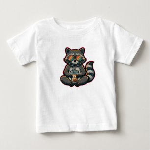 De Bebé Camiseta Mapache Genial Bebiendo Café con Hielo Le