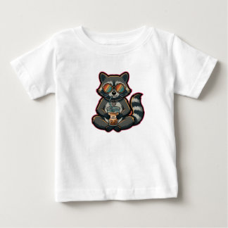 De Bebé Camiseta Mapache Genial Bebiendo Café con Hielo Le