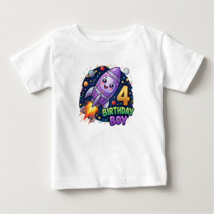 De Bebé Camiseta Niño Cumpleaños 4 Años Nave Espacial,