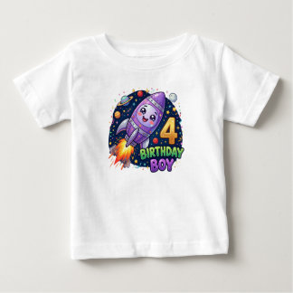 De Bebé Camiseta Niño Cumpleaños 4 Años Nave Espacial,