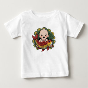 De Bebé Camiseta   Niño Lindo con Koi Afortunado