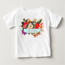 Camiseta PARA NIÑAS BEBÉS DIY NOMBRE FLORES JAPONE
