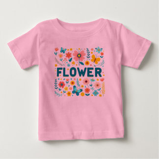 De Bebé Camiseta para niñas con letras y flores cortas
