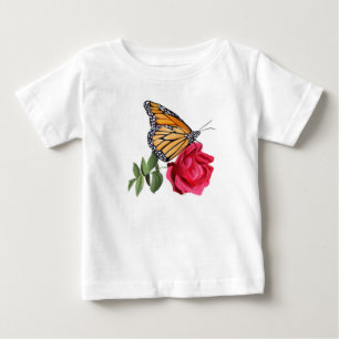 De Bebé Camiseta pequeña con mariposa monarca en rosa roj