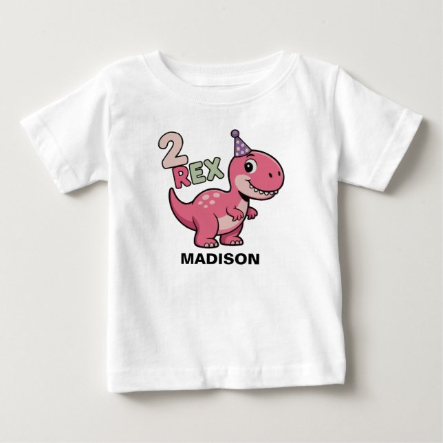 De Bebé Camiseta Pers 2-Rex Dinosaurio Rosa para Cumpleaño (Anverso)