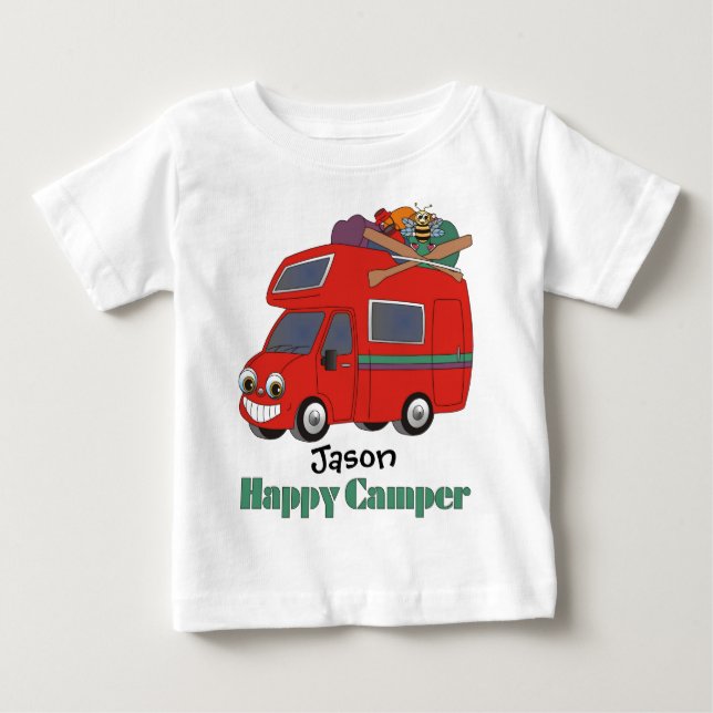 De Bebé Camiseta personalizada del campista contento (Anverso)