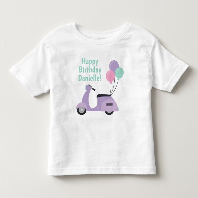 De Bebé Camiseta personalizada Pastel Scooter & Balloons (Anverso)