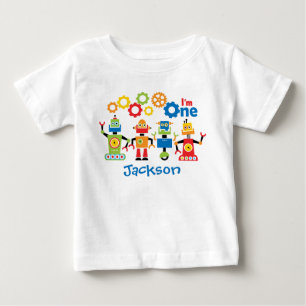 De Bebé Camiseta Personalizada Robots Cumpleaños Primero