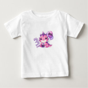 De Bebé Camiseta Pink Dinosaur Three Rex para cumpleaños 3