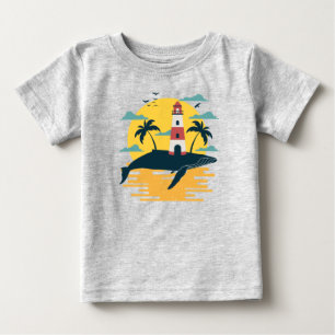 De Bebé Camiseta puesta del sol océano isla ballena azul t