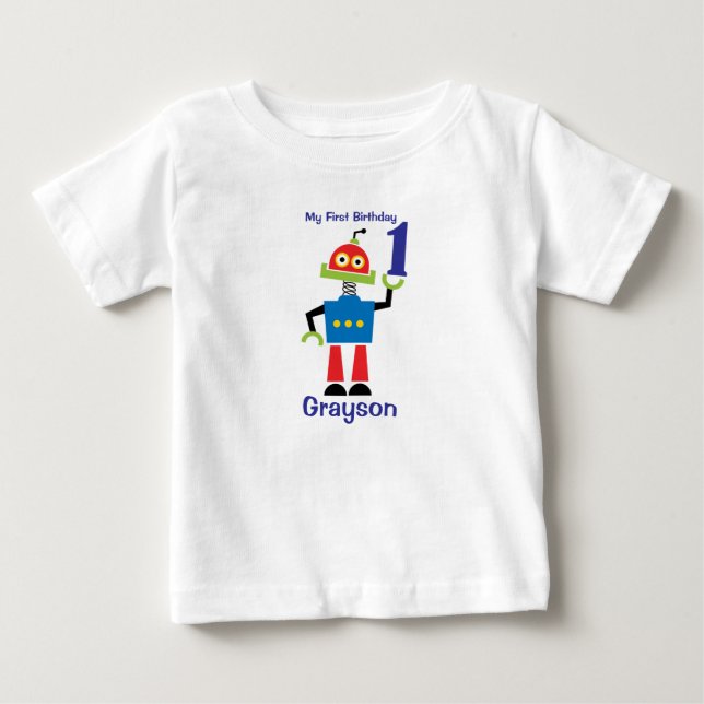 De Bebé Camiseta Robot Cumpleaños 1 (Anverso)