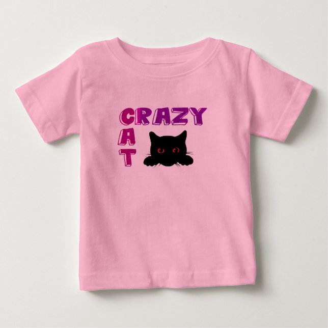 De Bebé Camiseta rosa "Crazy Cat" para niños. (Anverso)
