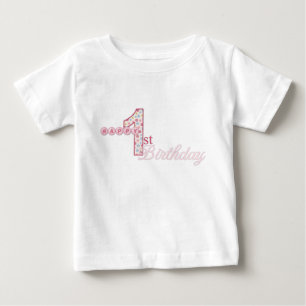 De Bebé Camiseta rosada del 1r cumpleaños feliz