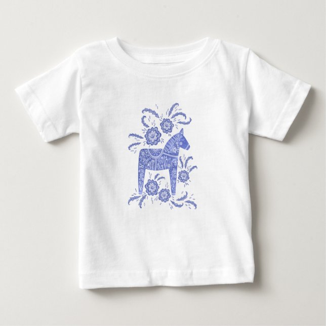 De Bebé Camiseta sueca Dala Horse Indigo Blue Baby (Anverso)