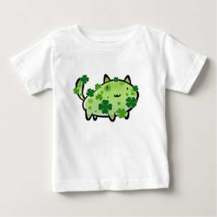 De Bebé Camiseta verde del niño del gato del trébol