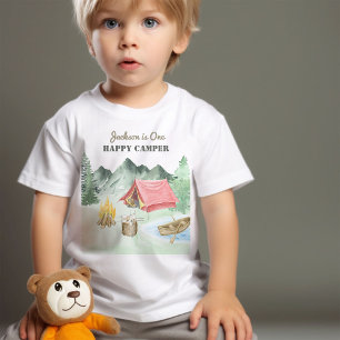 De Bebé Camper feliz primer cumpleaños acampando camiseta 