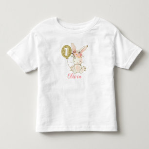 De Bebé Chicas Floral Bunny Primer cumpleaños camiseta
