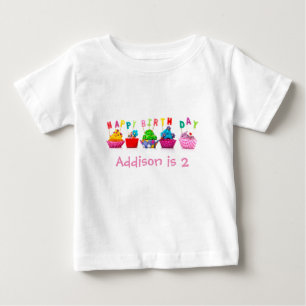 De Bebé Cumpleaños Feliz Cupcakes - Camiseta para Niño/a