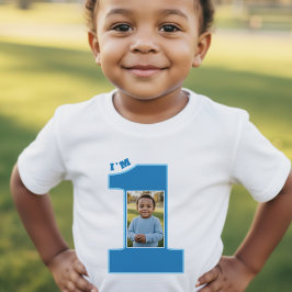 De Bebé Cumpleaños número 1 Niño Camiseta Azul Una Foto