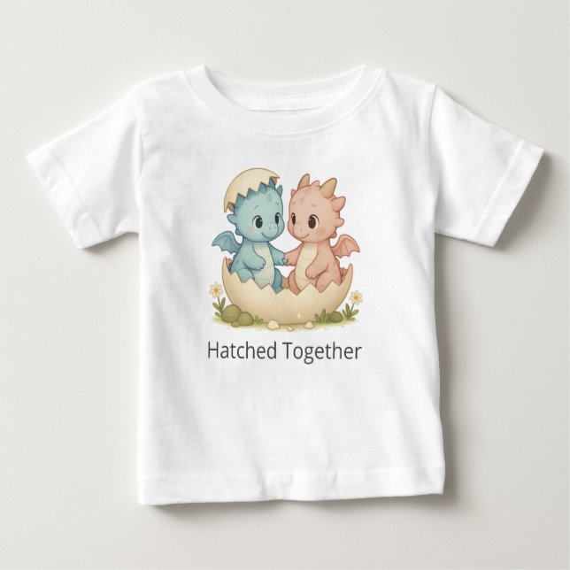 De Bebé Cute Hatching Together Twin Baby Dragons Camiseta (Anverso)