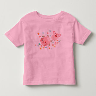 De Bebé Dos cerdos lindos del dibujo animado en camiseta
