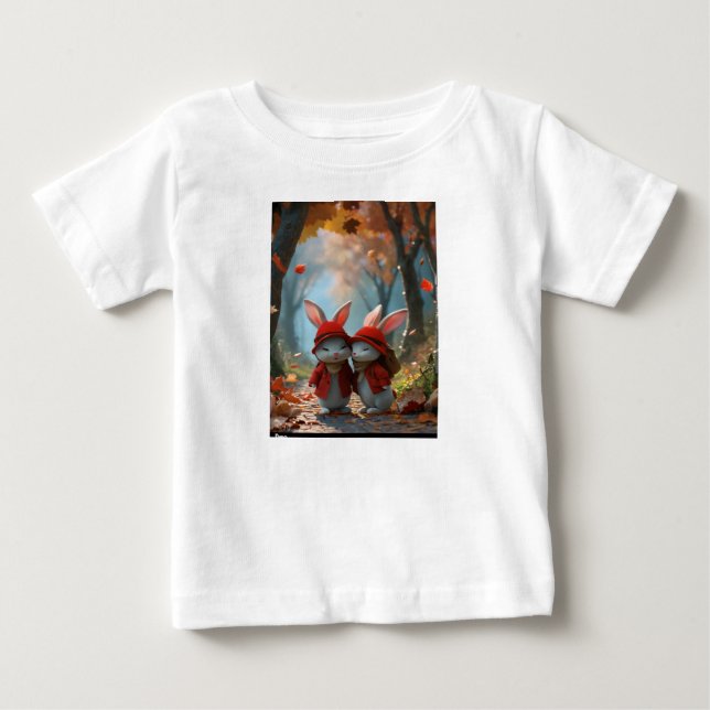 De Bebé en la camiseta blanca lindos dos pequeños conejito (Anverso)