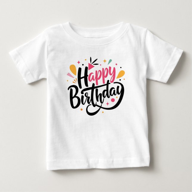 De Bebé Feliz cumpleaños Imprimir camiseta blanca moderna (Anverso)