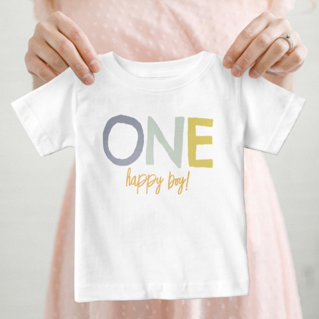 De Bebé Feliz cumpleaños niño uno Camiseta moderna colorid (Subido por el creador)