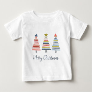 De Bebé Feliz Navidad Coloridos árboles apilados camiseta