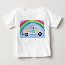 De Bebé Galgo en coche hippie con camiseta arcoíris