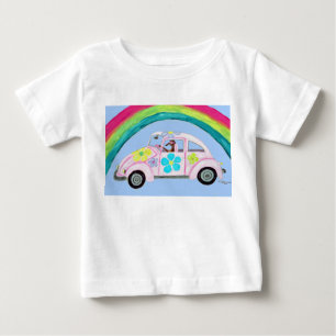 De Bebé Galgo en coche hippie con camiseta arcoíris