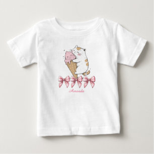 De Bebé Gato lindo con helado y nombre camiseta