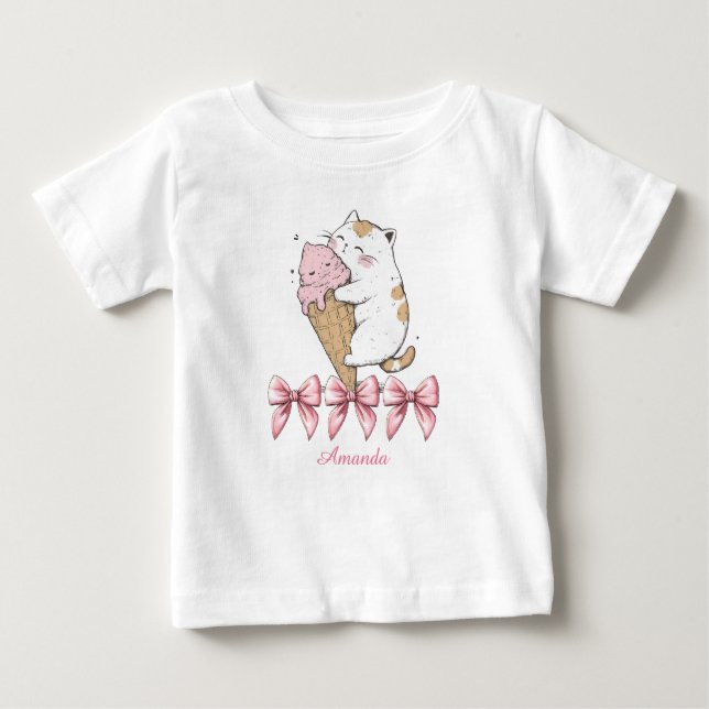De Bebé Gato lindo con helado y nombre camiseta (Anverso)