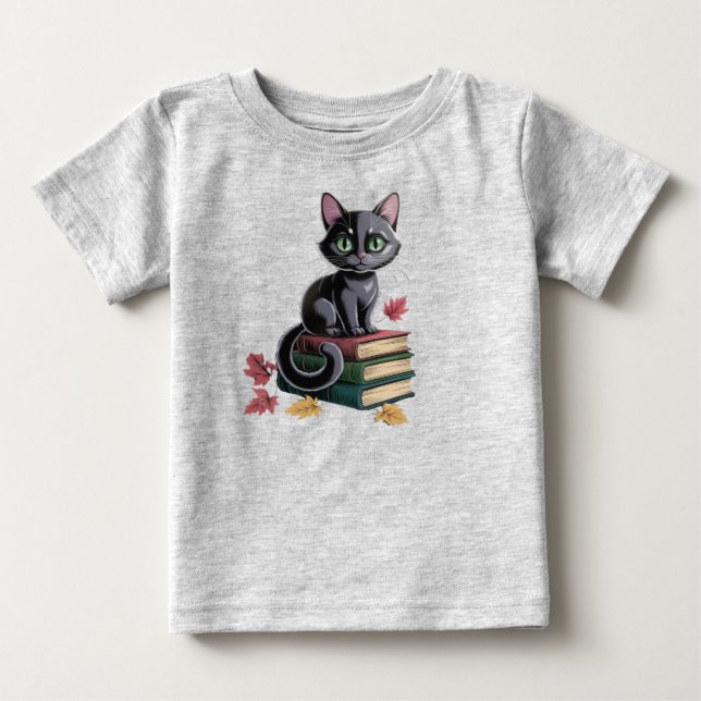 De Bebé Gato negro lindo en libros PEQUEÑA camiseta (Anverso)